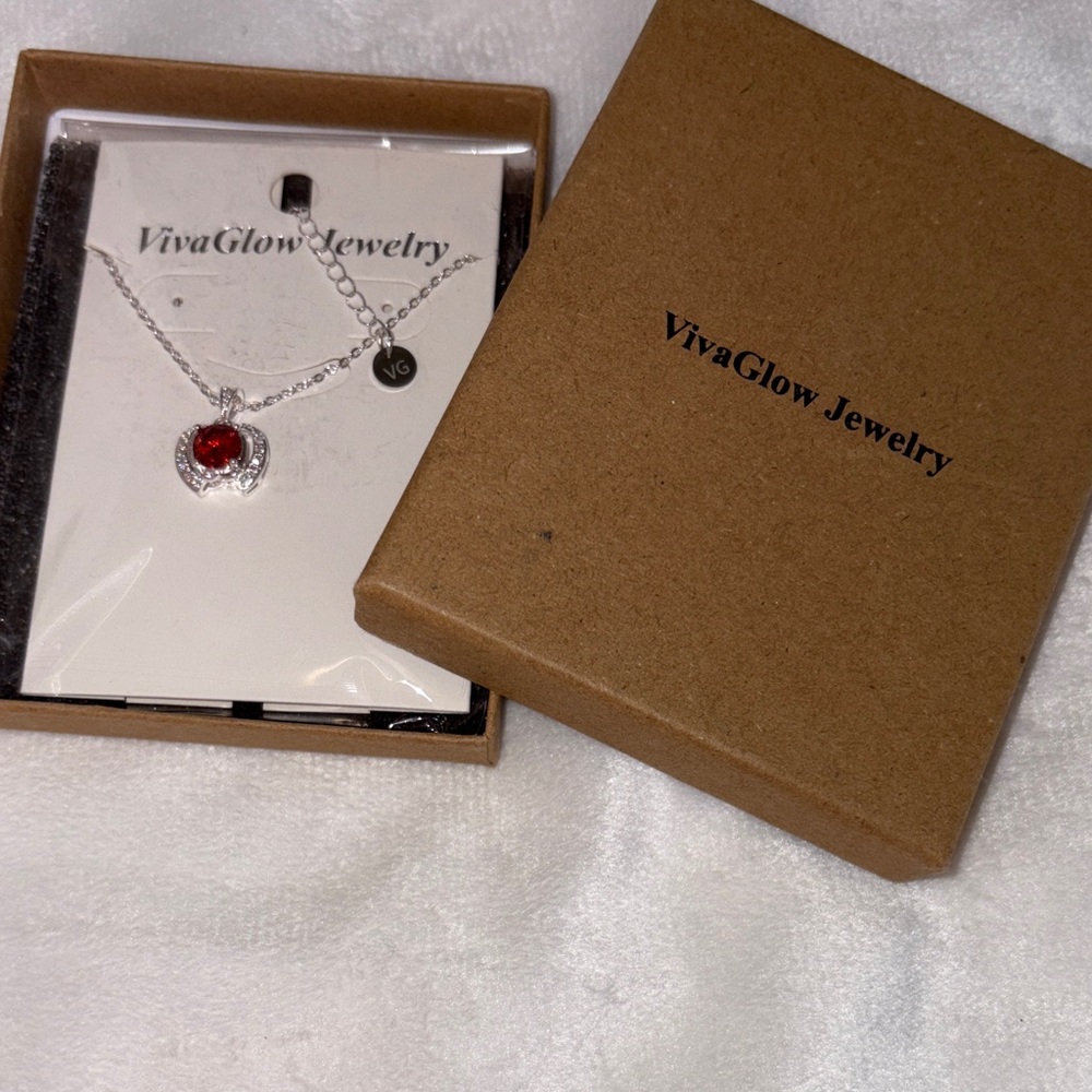 Silver Necklace with Red Gemstone